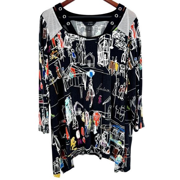 Ali Miles Tops - Ali Miles Plus Size 2X Wearable Art City Fashion Scene Artsy Blouse Shirt Top